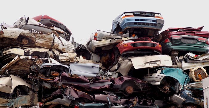 large pile of scrapped cars