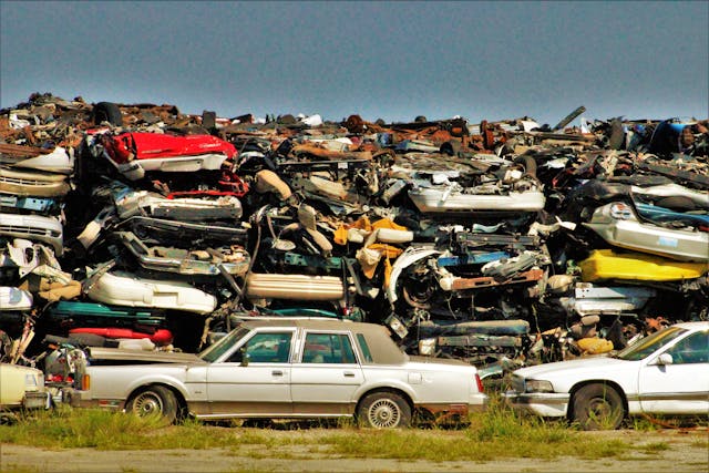 Scrap cars in summer